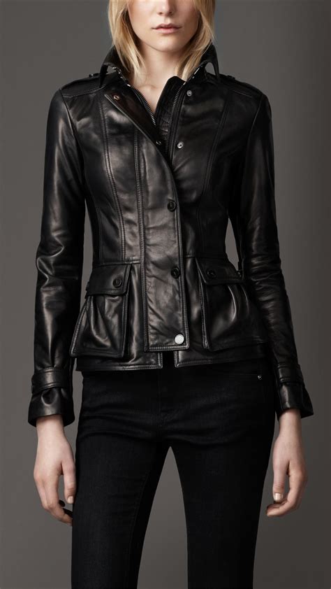 black leather burberry jacket|burberry leather jacket women's.